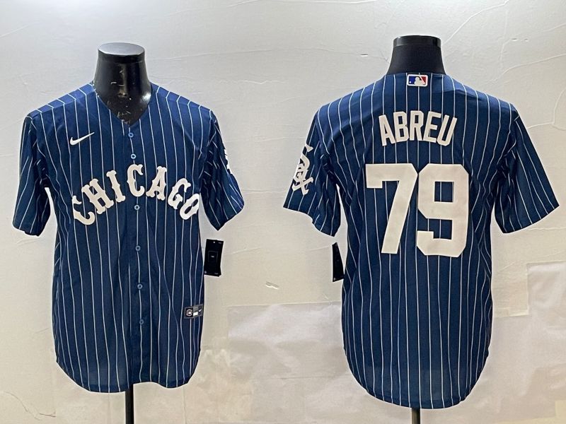 Men Chicago White Sox 79 Abreu Blue Stripe Game 2025 Nike MLB Jersey style 1